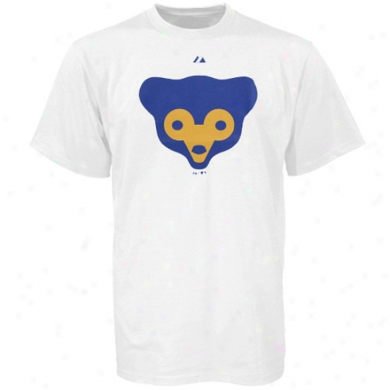 Chicago Cubs Apparel: Majestic Chicago Cubs White Cooperstoen Official Logo T-shirt