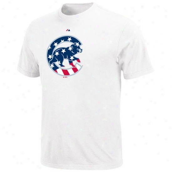 Chicago Cubs Apparel: Majestic Chicago Cubs Youth White Stars & Stripes Logo T-shirr