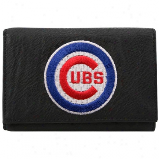 Chicago Cubs Black Leather Embroidered Trifold Wallet