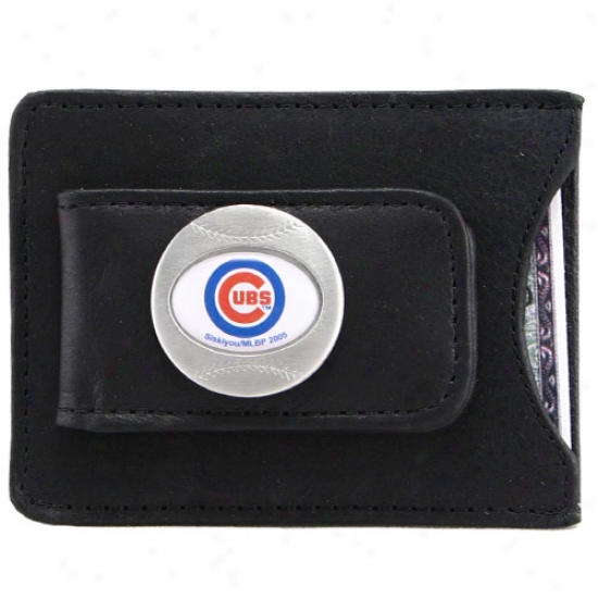 Chicago Cubs Black Leather Wealth Clip & Card Holder