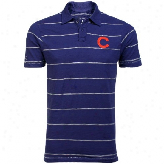 Chicago Cubs Clothes: Antigua Chicago Cubs Royal Blue Striped Manchester Embroidered Polo