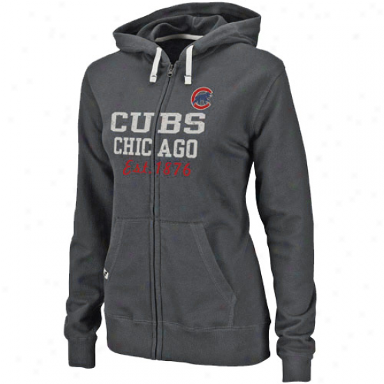 Chicago Cibs Hoodies : Majestic Chicago Cubs Ladis Charcoal Lucky Charm Full Zip Hoodies