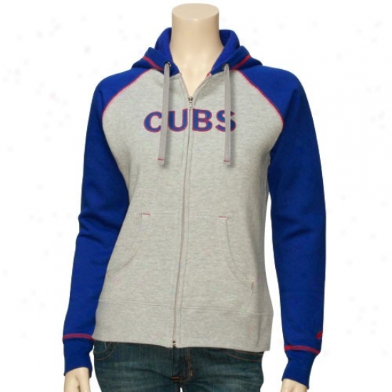 Chicago Cubs Hoodys : Majestic Cnicago Cubs Ladies Ash Classic Full Zip Hoodys