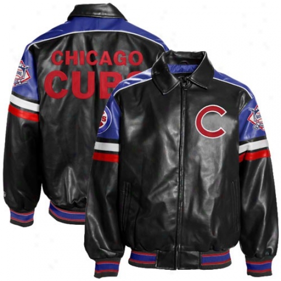 Chicago Cubs Jackets : Chicgo Cubs Black Pleather Varsity Full Zip Jackets