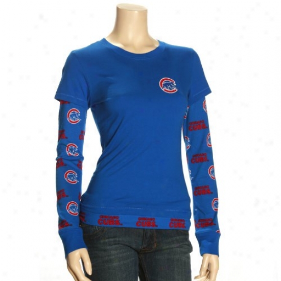 Chivago Cubs Shirts : Chicago Cubs Ladies Royal Blue T2 Double Layer Long Sleeve Shirts