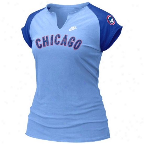 Chicago Cubs T Shirt : Nike Chicago Cubs Ladies Light Blue Cooperstown Raglan Tissue T Shirt