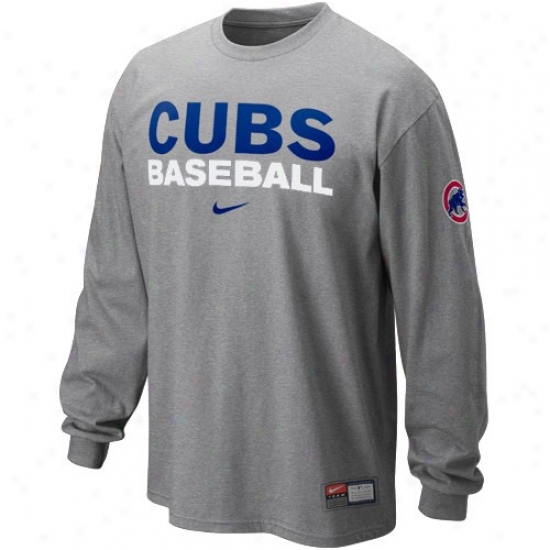 Chicago Cubs Tees : Nike Chicago Cubs Ash Mlb Practice Long Sleeve  Tees