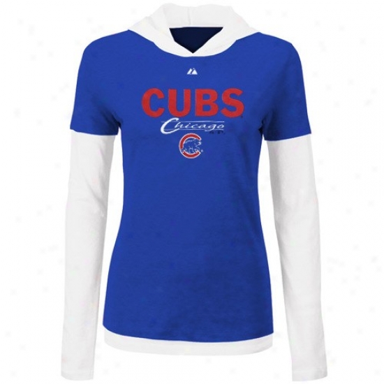 Chicago Cubs Tshirt : Majestic Chicago Cubs Ladies Royal Blue-white Clowe Call 2fer Long Sleeve Double Layer Premium Hoody Tshirt