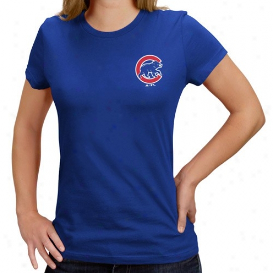 Chicago Cubs Tshirt : Majestic Chicago Cubs Ladies Royal Blue Official Wordmark Tshirt