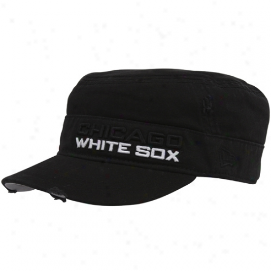 Chicago White Sox Gear: New Era Chicago White Sox Ladies Black Distressed Military Style Afjustable Hat