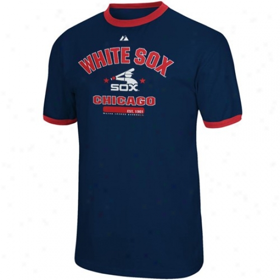 Chicago White Sox T Shirt : Majestic Chicago White Sox Navy Blue Hit And Run Ringer T Shirt