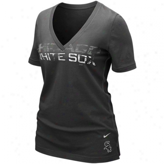 Chicago White Sox T-shiet : Nike Chicago White Sox Ladies Charcoal Mlb My Game V-neck T-shirt