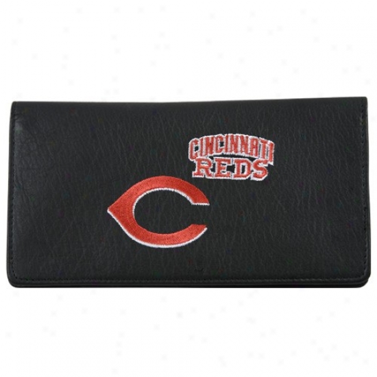 Cincinnati Reds Black Embroidered Leather Checkbook Cover