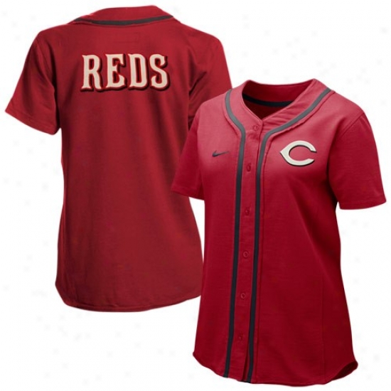 Cincinnati Reds Jerseys : Nike Cincinnati Reds Ladies Red Batter Up Full Button Jerseys