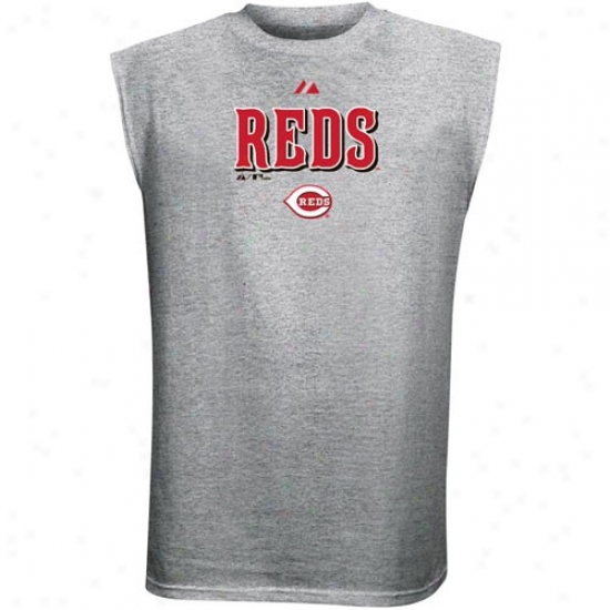 Cincinnati Reds Shirts : Majestic Cincinnati Reds Ash Series Sweep Sleeveless Shirts