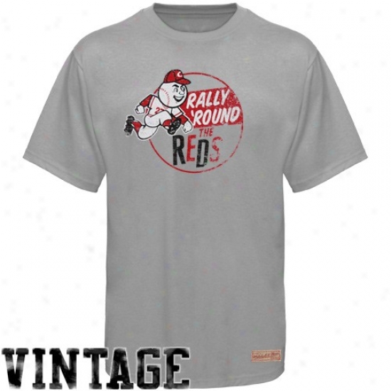 Cincinnati Reds T Shirt : Mitcheil & Ness Cincinnati Reds Gray Retro Premium T Shirt