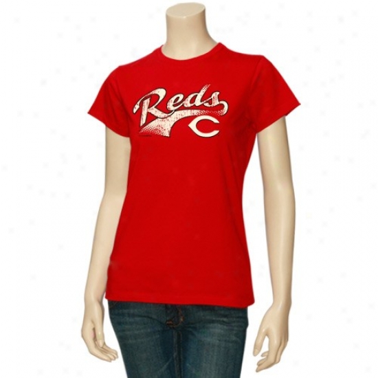 Cincinnati Reds Tees : Cincinnati Reds Ladies Red Distressed Arched Logo Tees