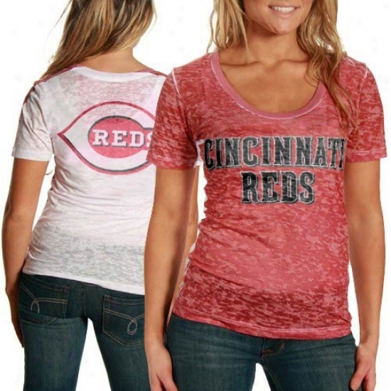 Cincinnati Reds Tees : Toufh By Alyssa Milano Cincinnati Reds Red-white Superfan Sheer Burnout Premium Teea