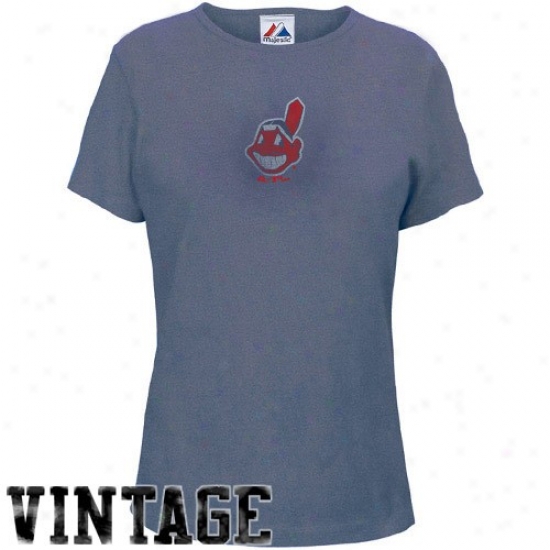 Clevelwnd Indians Apparel: Majestic Cleveland Indians Ladies Heather Navy Blue Big Fit season Play T-shirt