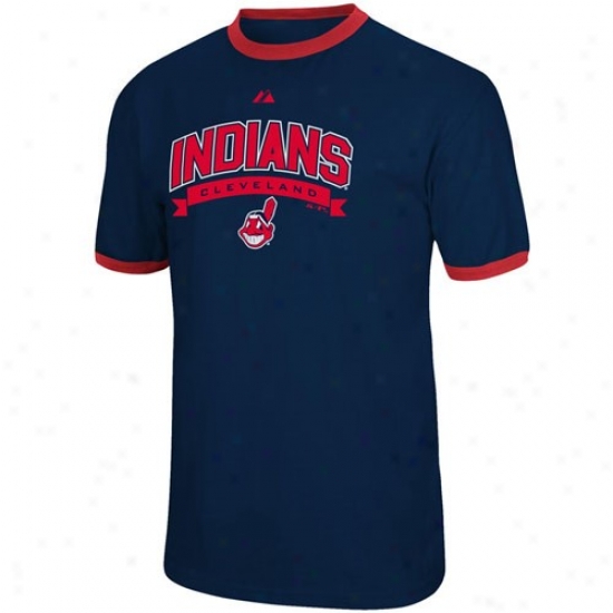 Cleveland Indians Attire: Majestic Cleveland Indians Navy Blue Club Classic Ringer T-shirt