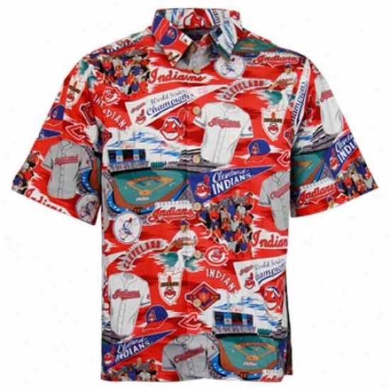 Cleveland Indians Clothes: Cleveland Indians Red Scenic Print Hawaiian Shirt
