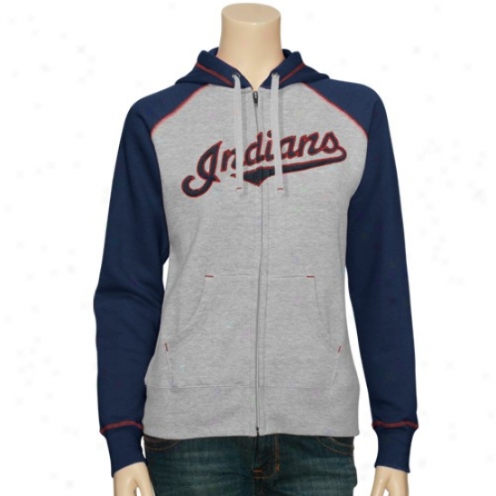 Cleveland Indians Hoodie : Majestic Cleveland Indians Ladies Ash Classic Full Zip Hoodie