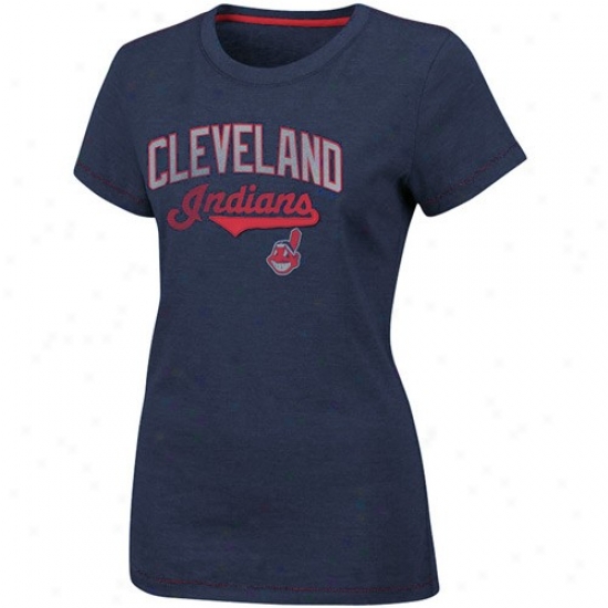 Cleveland Indians Shirt : Majestic Cleveland Indians Ladies Navy Blue Win Win Fashion Shirt