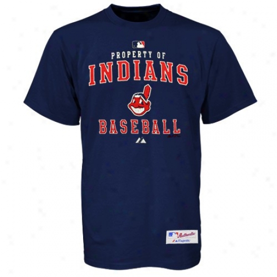 Cleveland Indians T Shirt : Majestic Cleveland Indians Ships of war Blue Property Of Heavyweight T Shirt