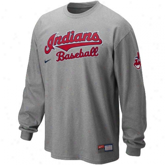 Cleveland Ineians T-shirt : Nike Cleveland Indians Ash Mlb Practice Long Sleeve T-shirt