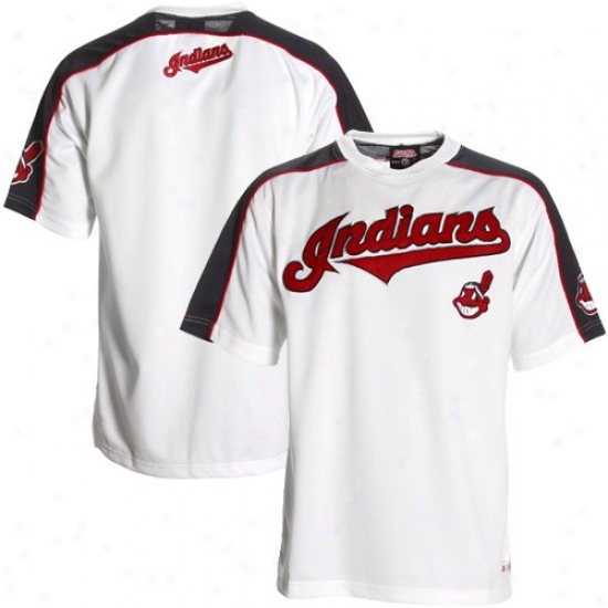 Cleveland Indians Tshirts : Cleveland Indians White Tackle Twill Crew Premium Tshirts