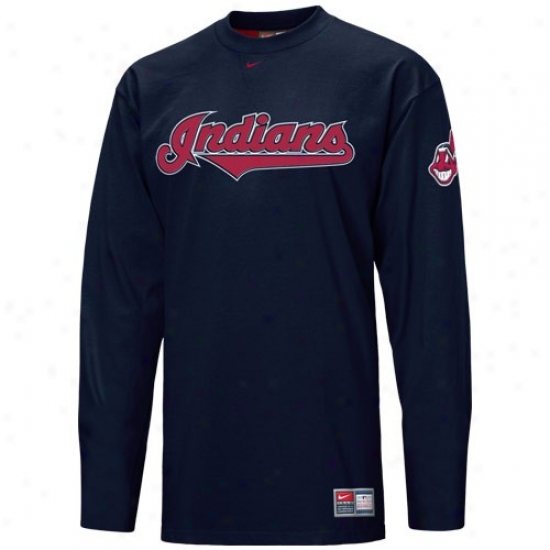 Cleveland Indians Tshirts : Nike Cleveland Indians Navy Blue Excursion Attack Twill Long Sleeve Tshirts