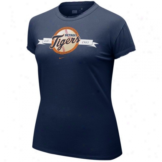 Detroit Tigers Attire: Nike Detroit Tigers Navy Blue Ladies Deconstructed Tissue T-shirt