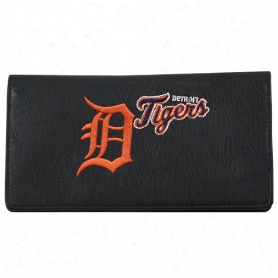 Detroit Tigers Black Embroidered Leather Checkbook Cover