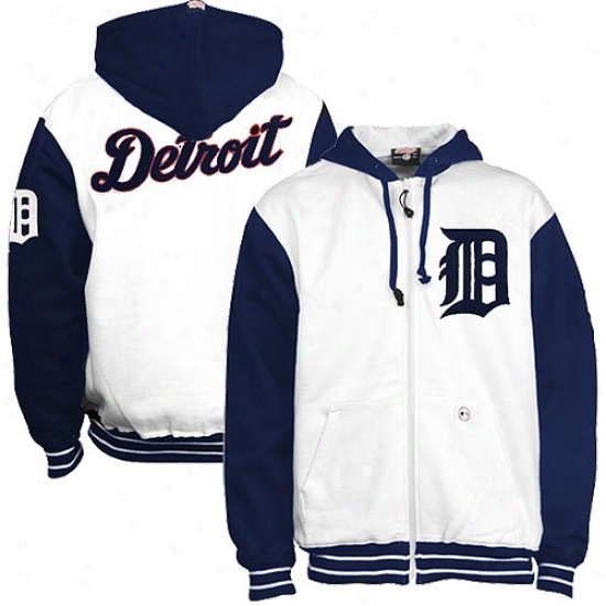 Detroit Tigers Fleece : Detroit Tigers White Full Zip Fleece