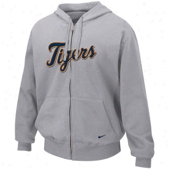Detroit Tigers Hoodies : Nike Detroit Tigers Ash Tackle Twill Full Zip Hoodies