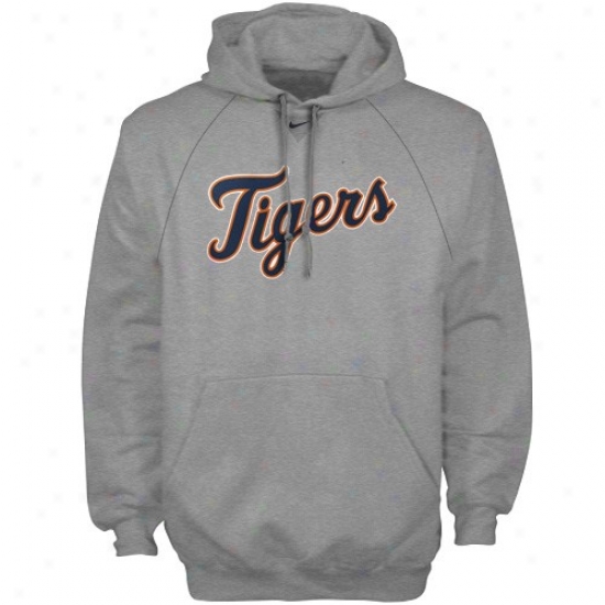 Detroit Tigers Hoodys : Nike Detroit Tigers Ash Youth Classic Logo Hoodys