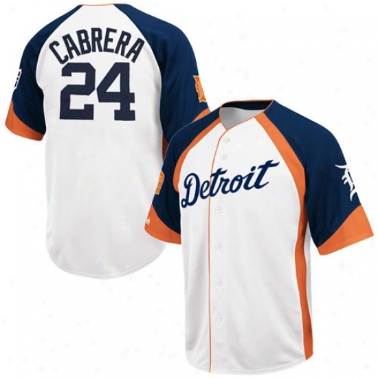 Detroit Tigers Jerseys : Majestic Detroit Tigers #24 Miguel Cabrera White-navy Blue Wheelhouse Cooperstown Player Badeball Jerseys