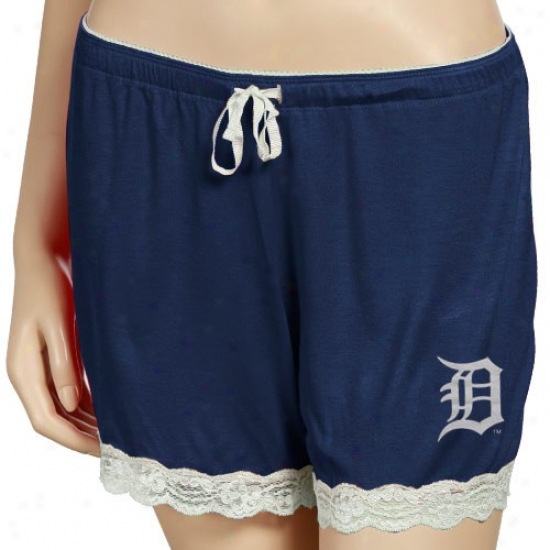 Detroit Tigers Ladies Navy Blue Super-soft Lace Trim Bedtime Shorts