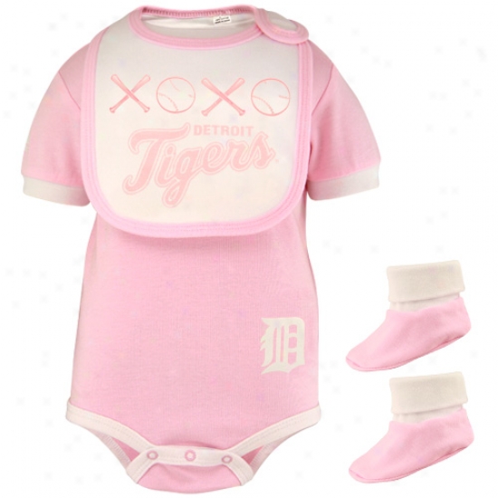 Detroit Tigers Pink Newborn Baseball Bib & Booties Set