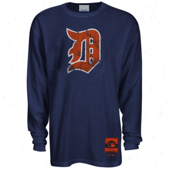 Detroit Tigers Shirt : Reebok Dwtroit Tigers Navy Blue Cooperstown Thedmal Long Sleeve Top