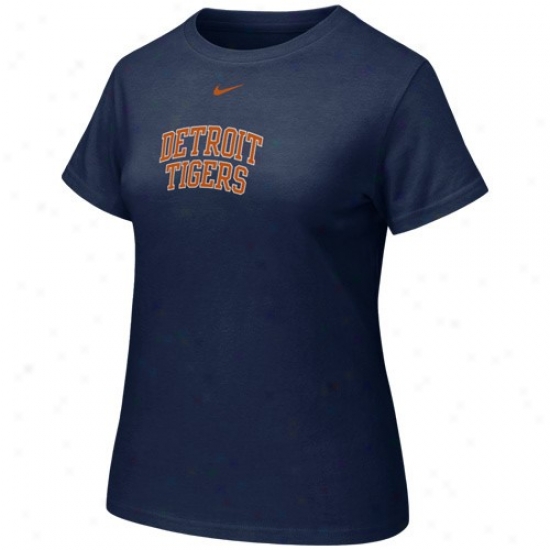 Detroit Tigers Shirts : Nike Detroit Tigers Ladies Navy Blue Arch Crew Shirts