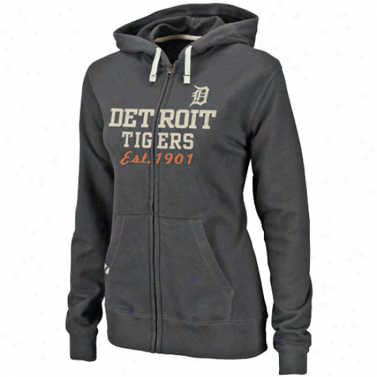 Detroit Tigers Stuff: Majestic Detroit Tigers Ladies Charcoal Lucky Charm Full Zip Hoody Sweatshirt