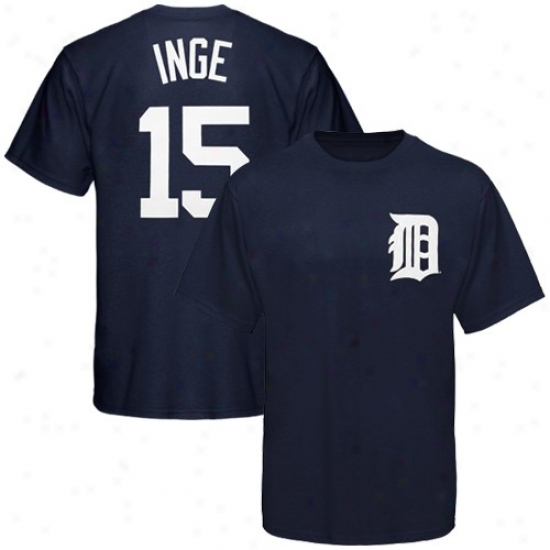 Detroit Tigers Tees : Majestic Detroit Tigers #15 Brandon Inge Navy Blue Player Tees