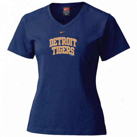 Detroit Tigers Tees : Nike Detroit Tigers Navy Ladies Ligature Arched Tees
