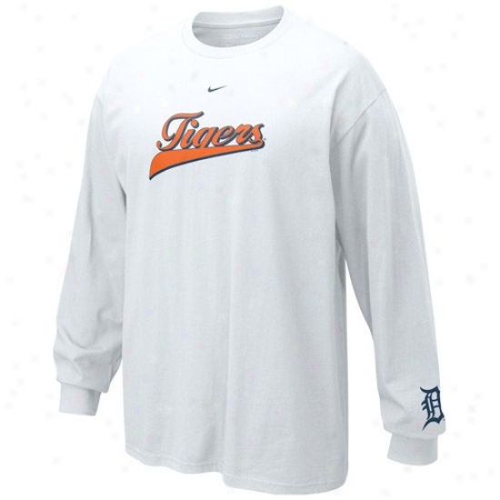 Detroit Tigers Tshir5 : Nike Detroit Tigers White Slider Long Sleeve Tshirt