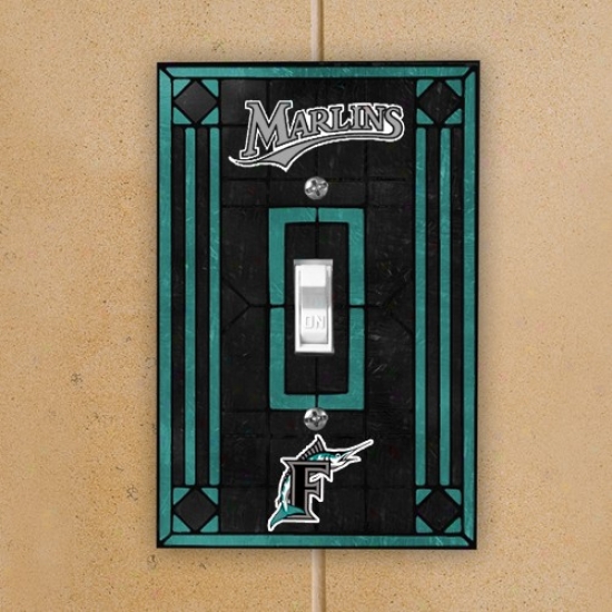 Florida Marlins Black Art-glass Switch Plate Cover