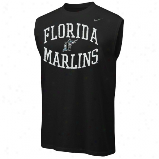 Florida Marlins T-shirt : Nike Florida Marlins Black Team Logo Sleeveless T-shir