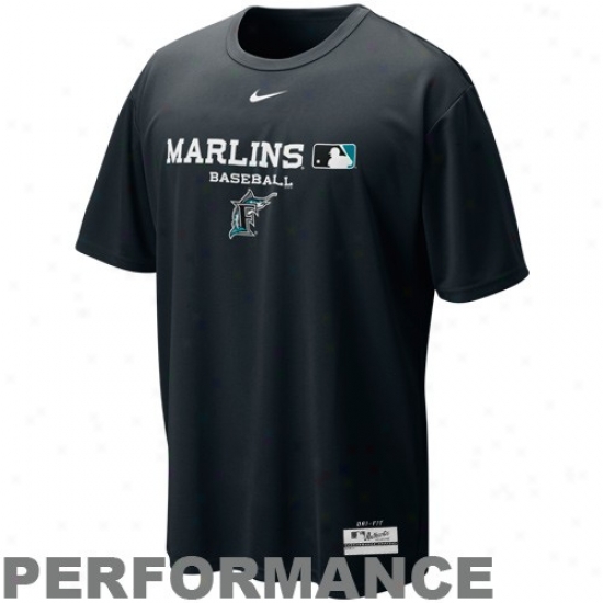 Florida Marlins Tees : Nike Florida Marlins Black Nikefit Team Issue Performance Tees