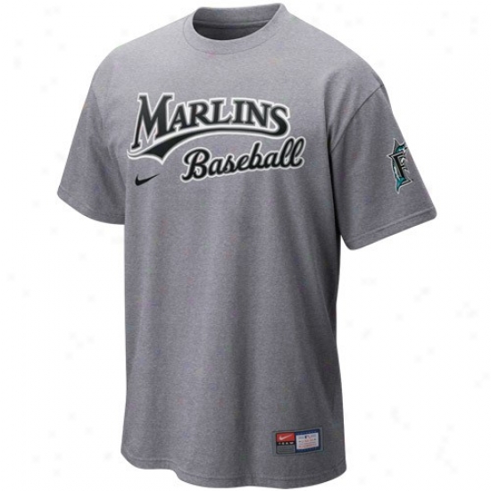Fllrida Marlins Tshirt : Nike Florida Marlins Ash Mlb 2010 Practice Tshirt
