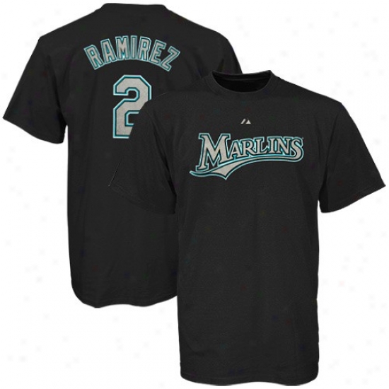 Florida Marlins Tshirts : Majestic Florida Marlins #2 Hanley Ramirez Dark Playerrs Tshirts